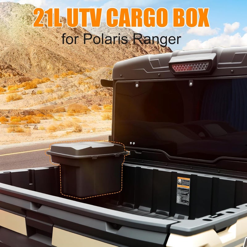 XATVXUTV 21L UTV Cargo Storage Box for Polaris Ranger 1000 900 570 500, Waterproof Removable Rear Bed Storage Bin with Top Tool Tray for Polaris XP 1000 900 570 500/ General 1000 2016-2025 Accessories - Image 2
